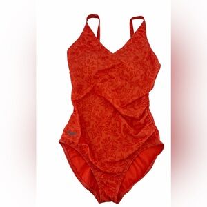 Speedo orange one piece swim suit size 8